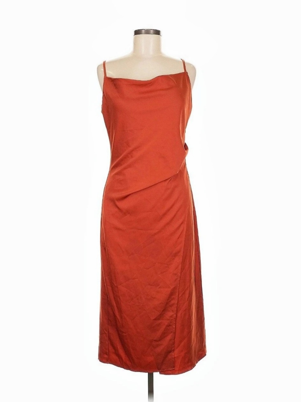 LuLu's Ruched Midi Dress in Orange Size Medium Like New